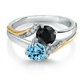 thumbnail image 2 of 10K Yellow Gold and 925 Silver Swiss Blue Topaz and Black Sapphire and White Lab Grown Diamond Accent Engagement Ring for Women (1.37 Cttw, Gemstone November Birthstone, Round 5MM, Size 9), 2 of 4