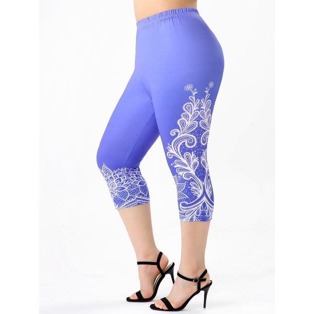 Leggings de Capri de Cintura Alta con Estampado de Tarjetas Rosegal Leggings de talla grande