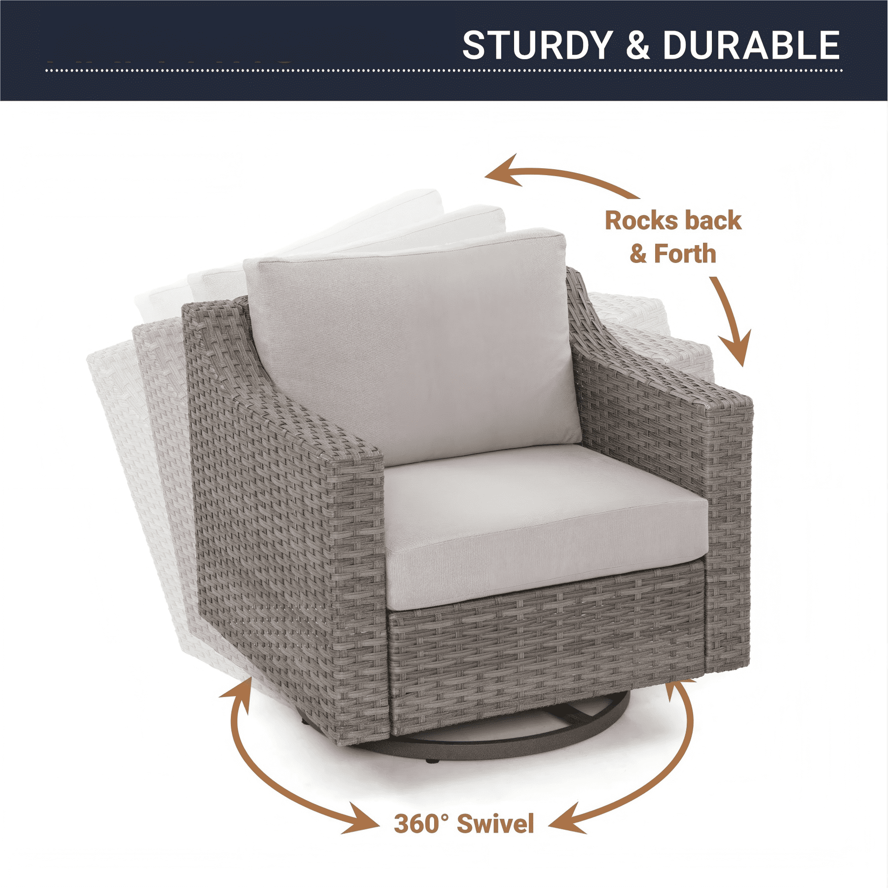 3 Piece Patio Bistro Set with 360 Swivel Patio Chairs, Outdoor Wicker Patio Furniture Set with Cushions and Side Table for Balcony Porch Backyard, Grey/Beige