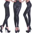 thumbnail image 2 of Leggings de piel sintética para mujer, lisos, efecto mojado, elásticos, de cintura alta, con aspecto de PVC, 2 of 5