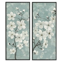 Stupell Industries Green Toned Blossoms Floral Painting Black Framed Art Print Wall Art, 13 x 30, Set of 2