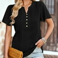 thumbnail image 5 of Business Casual Tops for Women V Neck Plain Button T Shirts Blouses Ruched Short Sleeve Tunic Tops to Wear with Leggings, 5 of 6