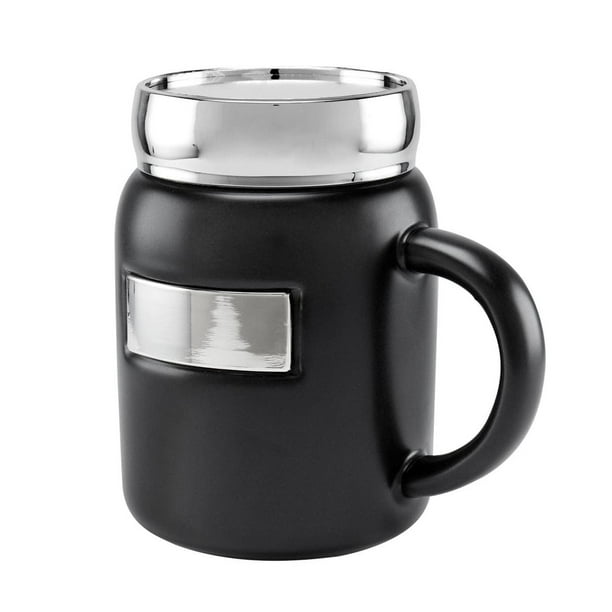 Taza cerámica tarro con placa metálica -ilma negro 7.5 x 12