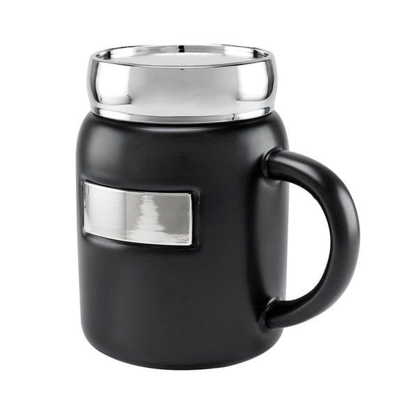 Taza cerámica tarro con placa metálica -ilma negro 7.5 x 12