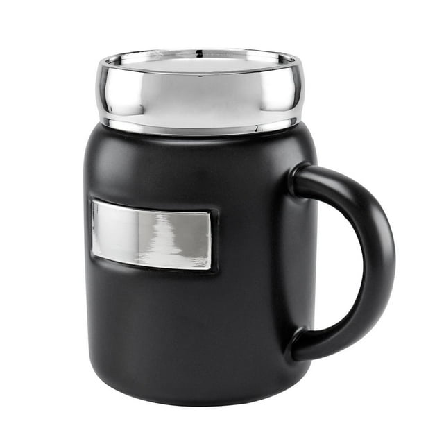 Taza cerámica tarro con placa metálica -ilma negro 7.5 x 12