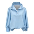 thumbnail image 2 of Babysbule Women's Ruffled High Collar Puff Sleeve Half Button Blouse, Loose Fit Casual Top for Spring Summer Daily Wear, 2 of 4