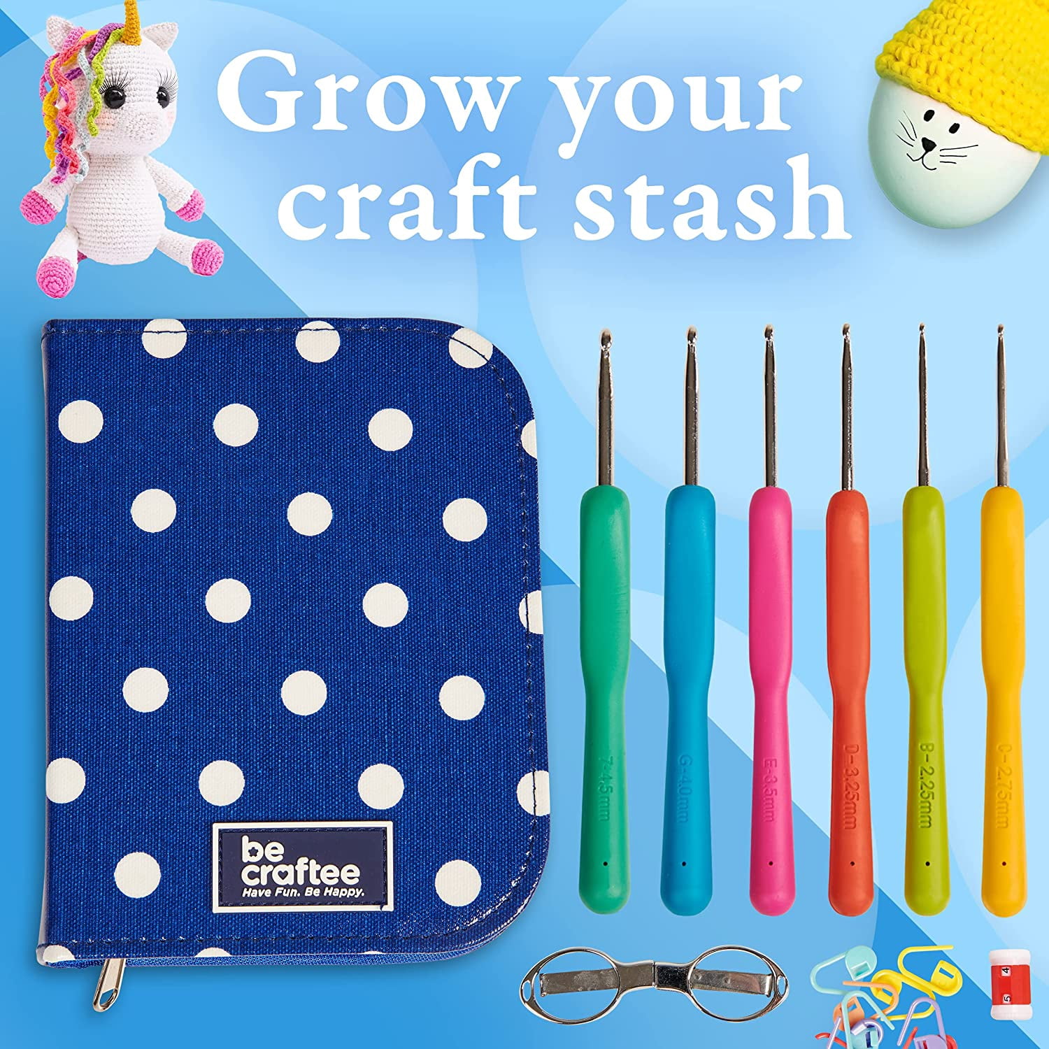 BeCraftee Crochet Hook Set with Ergonomic Handles for Extreme Comfort. Perfect Crochet Hooks for Arthritic Hands, Smooth Knitting Needles for Superior Results & 22 Knitting Accessories.
