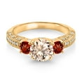 thumbnail image 2 of Gem Stone King 18K Yellow Gold Plated Silver Peach Morganite Red Garnet and White Moissanite Engagement Ring for Women (1.97 Cttw, Gemstone October Birthstone, Round 7MM and 4MM, Size 5), 2 of 3