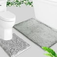 thumbnail image 2 of Bathroom Rugs Sets 2 Piece, Absorbent Bath Mat for Bathroom Very Soft Chenille Bathroom Rug Non-Slip, 32x20 + 20x20 Inch U Shape Bathroom Mat, Machine Washable Bath Rugs (Light Grey), 2 of 4