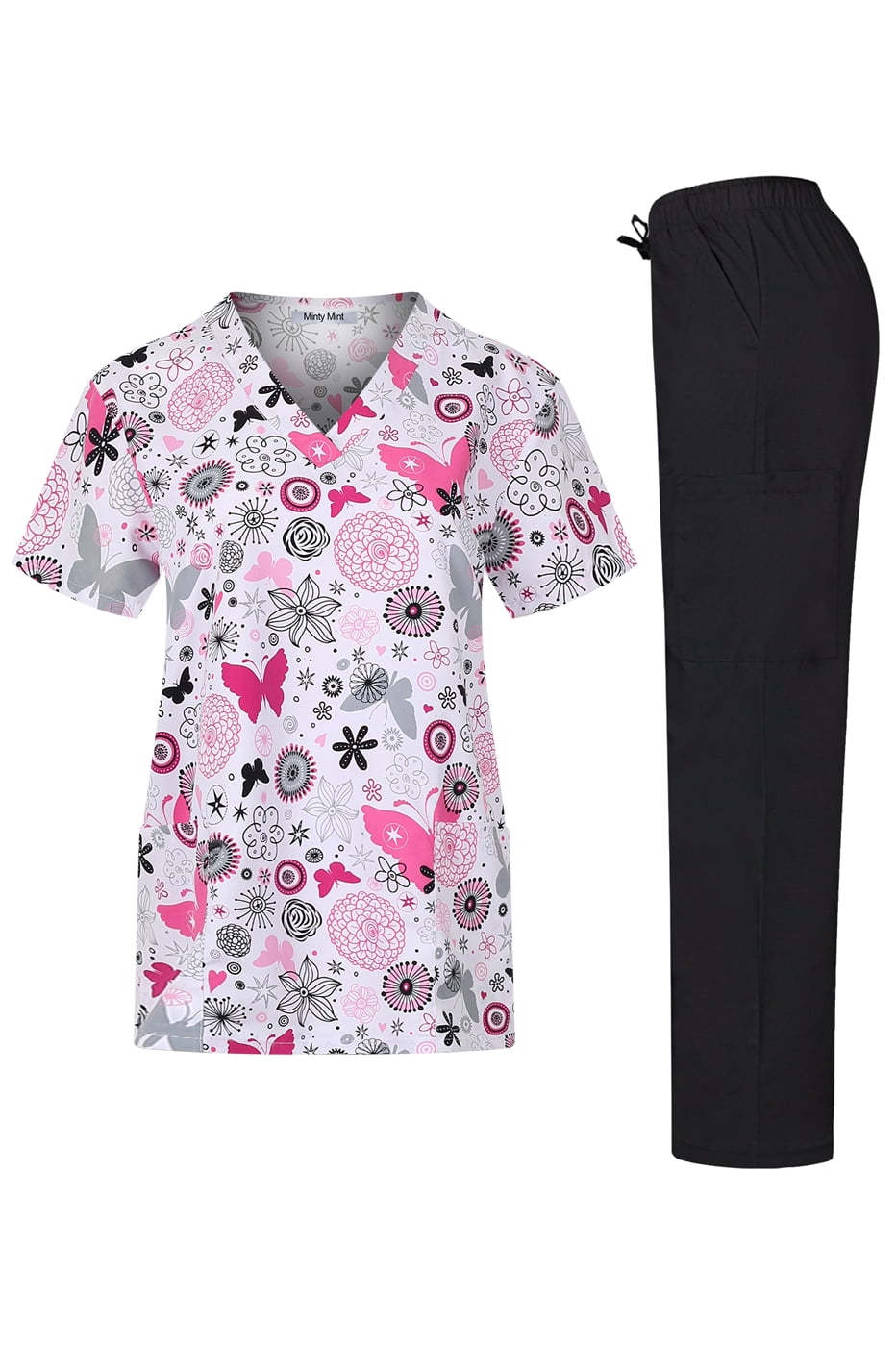 Minty Mint Microfiber Printed Medical Scrub Set VNeck Top and Pants