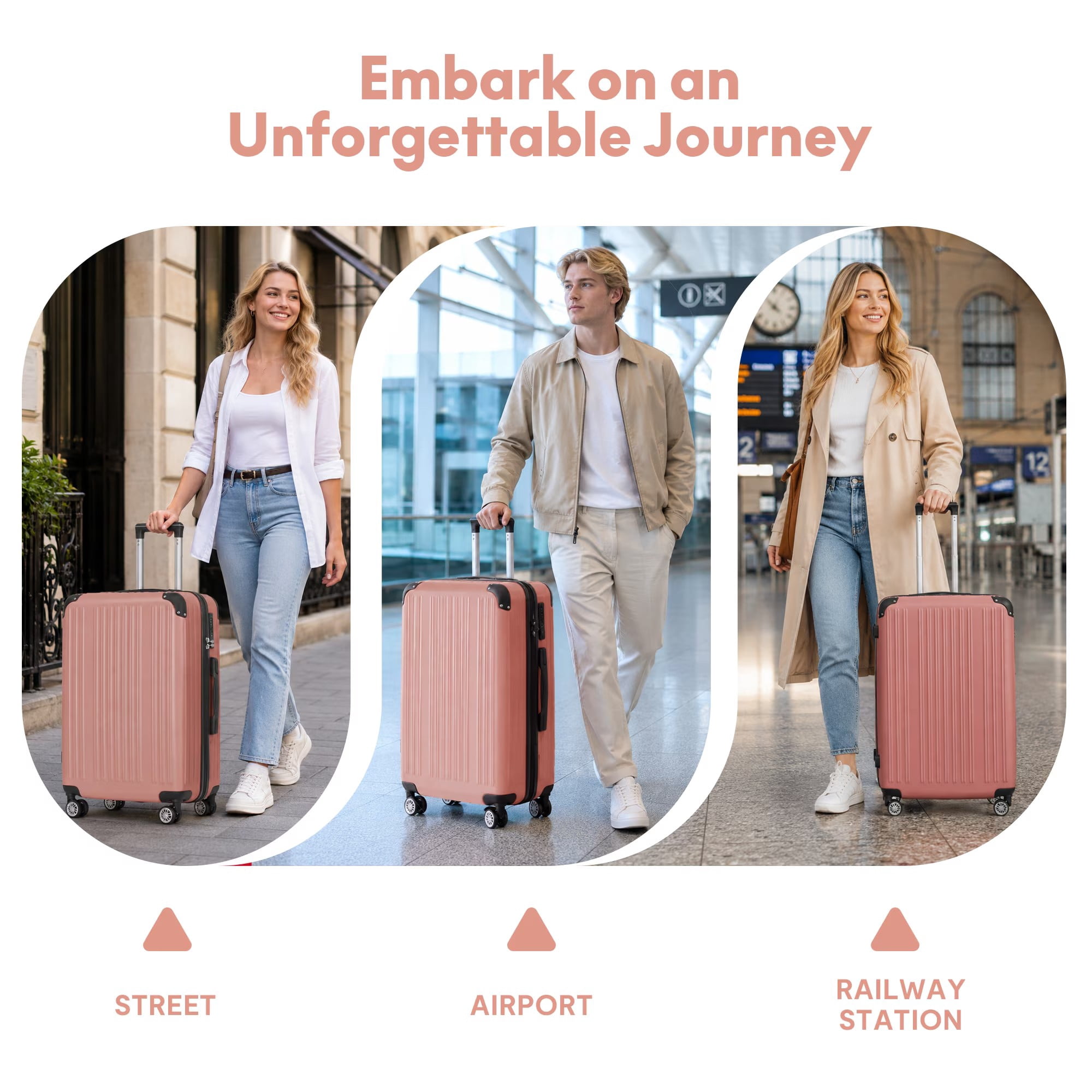 avobird 3-Piece ABS Hardshell Luggage Set – Lightweight and scratch-resistant, featuring silent 360° spinner wheels and TSA-approved locks, 20"/24"/28", Dusty Rose Pink
