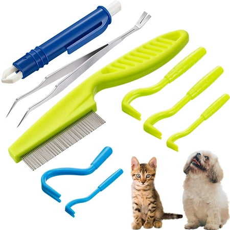 Tick Remover Set - 8 Pieces Dogs Tick Removal Tool Set Pet Tick Remover for Dogs Cats with Ticks Remover Hooks, Tick Removal Pen, Tick Comb, Double-sided Tick Tweezer