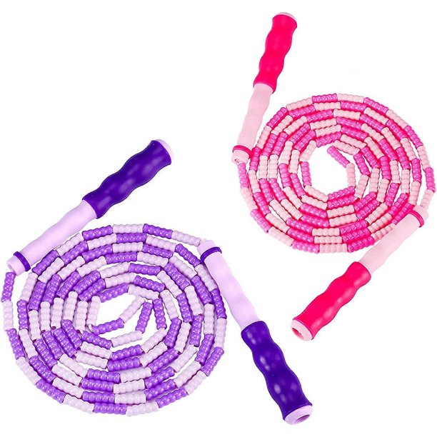 Zocy - Paquete de 2 cuerdas para saltar para equipo de ejercicio físico, cuerda para saltar sin enredos con segmento de cuentas suaves, cuerda para saltar ajustable de primera calidad para niños, wo
