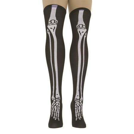 Bone Skeleton Black Thigh High Stockings Adult Womens Standard Costume