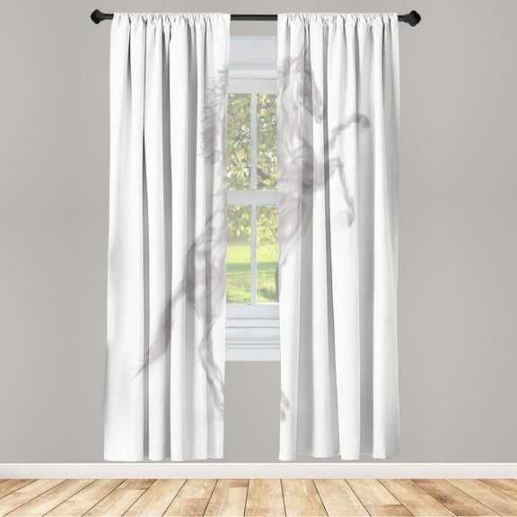 Ambesonne Horses Curtains, Gallop Animal Blazing Motif, Pair of 28"x63", Pale Grey