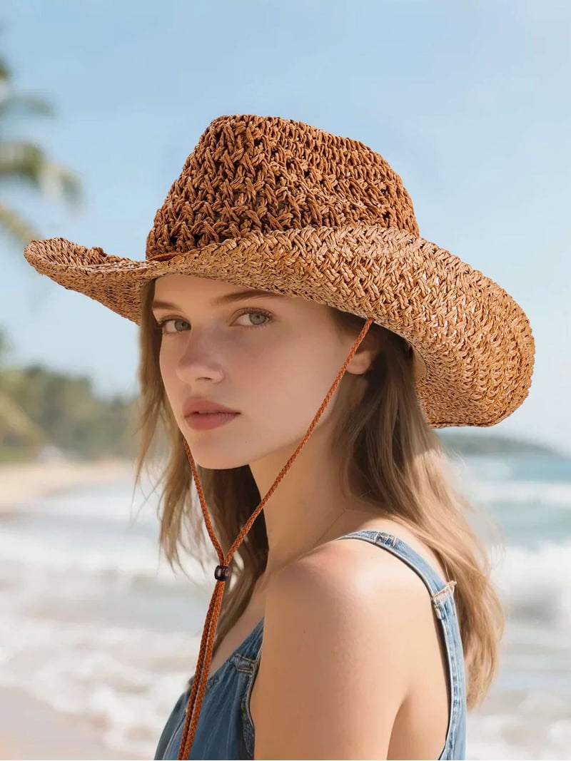 9167 Men & Women\'s Straw Cowboy Hat With Wide Brim Cowgirl Sun Women Men Western Cowgirl Hat Straw Cowboy Shapeable Wide  main image 4