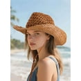 thumbnail image 3 of Spencer Straw Cowboy Hat Cowgirl Hat for Adult Men Women with Adjustable Chin Strap, Wide Brim Hats for Summer, Khaki, 3 of 8