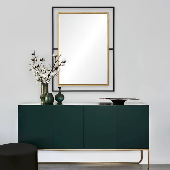 Signature Home Collection Geometric Design Framed Rectangular Wall Mirror - 38" - Black and Gold