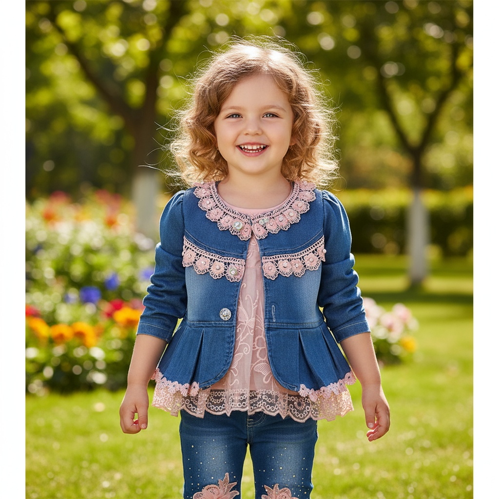 Peaoclate 6M-4Y Spring Autumn Infant Toddler Baby Girl Denim Clothing 3 pcs Sets 3 pcs Casual Outfits Lace Dress Jacket and Jeans,2-3Years,Flower-Pink