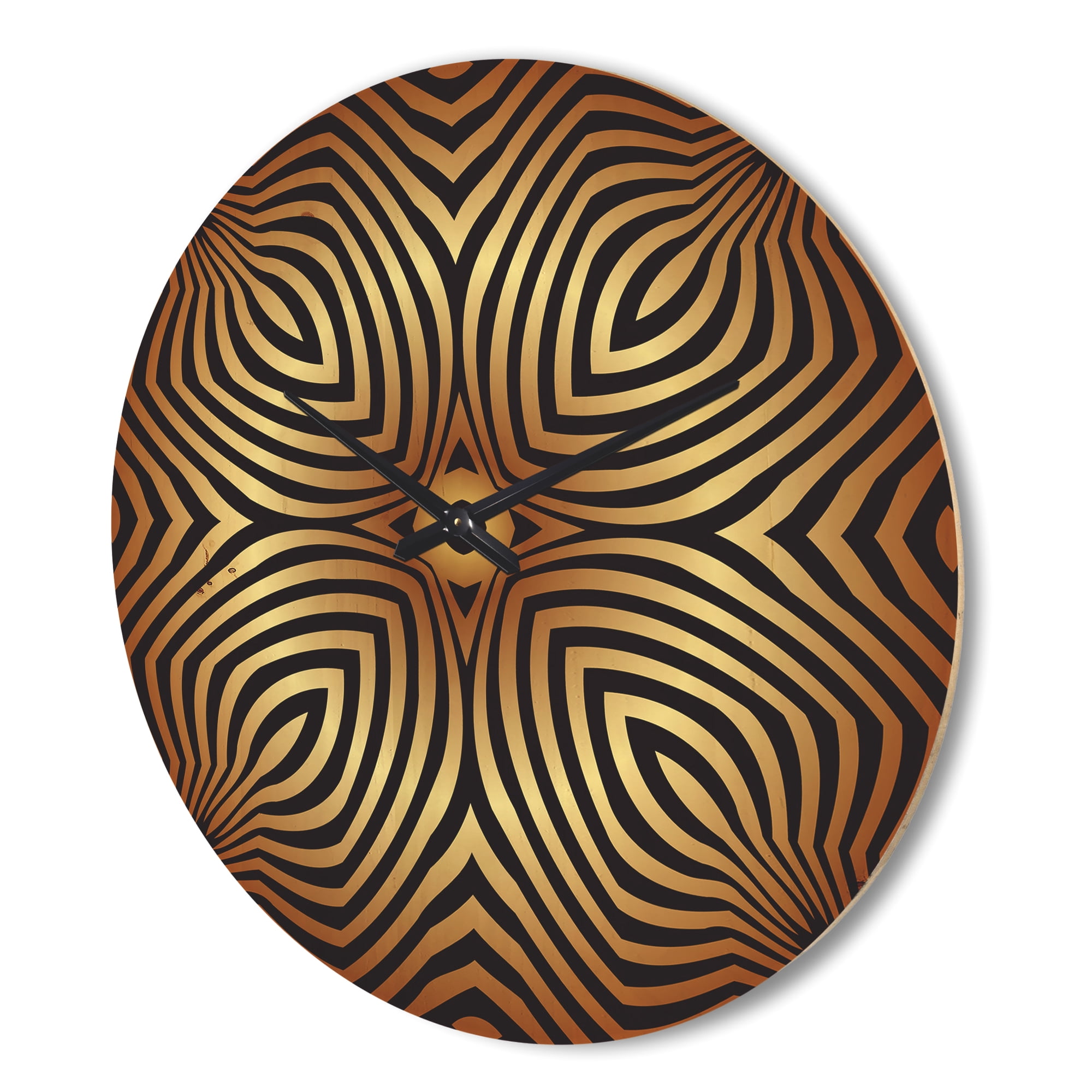 Designart 'Gold and Black Convex Symmetrical Ellipse ' Modern Wood Wall Clock