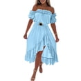 thumbnail image 2 of Delconic Off Shoulder Ruffle Hem High Low Dress for Women with Belted Waist and Asymmetrical Skirt Design Suitable for Summer Events Blue 2XL, 2 of 5