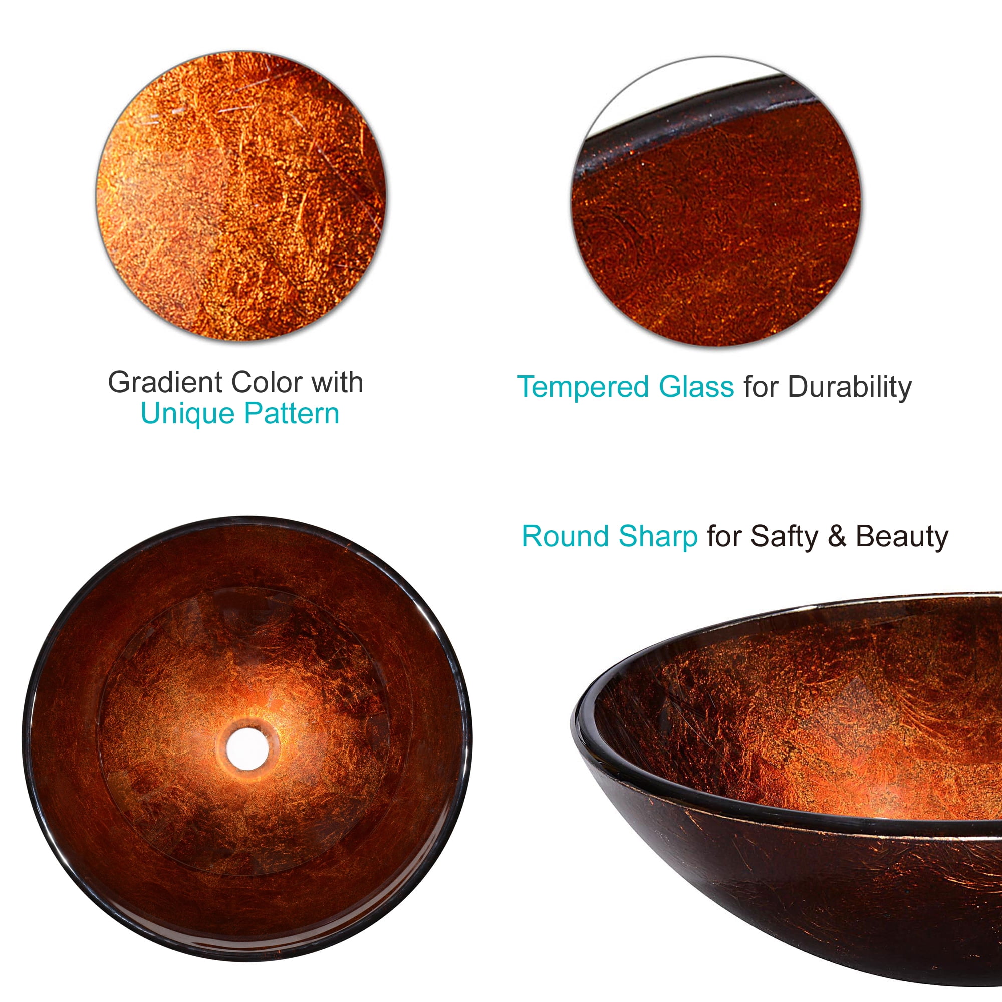 Aquaterior Modern Bathroom Round Artistic Tempered Glass Vessel Vanity Sink Bowl Basin Spa