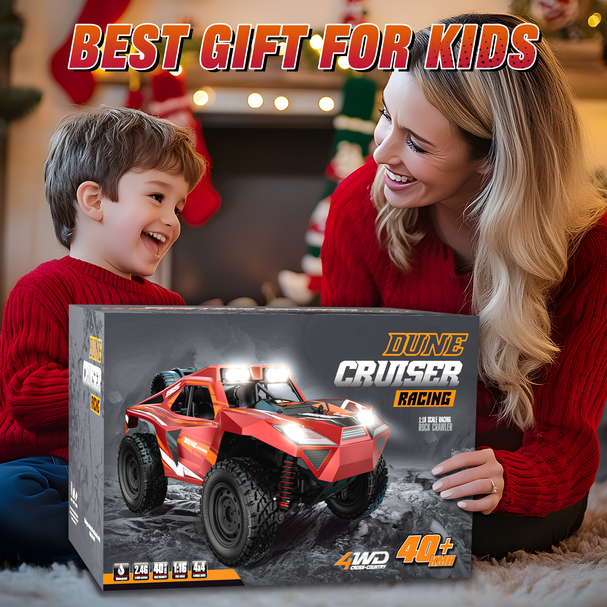 RC Car, 1:16 Scale Remote Control Monster Truck, 4WD Electric Vehicle with 2.4 GHz Remote Toys, 30 MPH RC Cars with LED Bodylight and 2 Batteries for Boys Girls