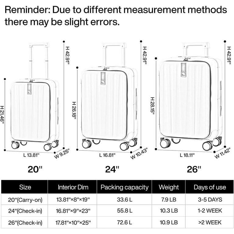 Large Suitcase Size Suitcase For Week Trip Luggage Size Chart