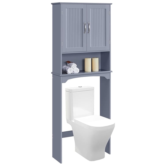 Over The Toilet Storage, Bathroom Storage Organizer with 2 Doors and Adjustable Shelf, L24.5xW9xH66 Inches, Gray