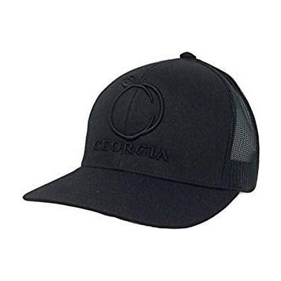 Georgia Peach Trucker Hat-Black Cap with Black Mesh and Black Embroidery
