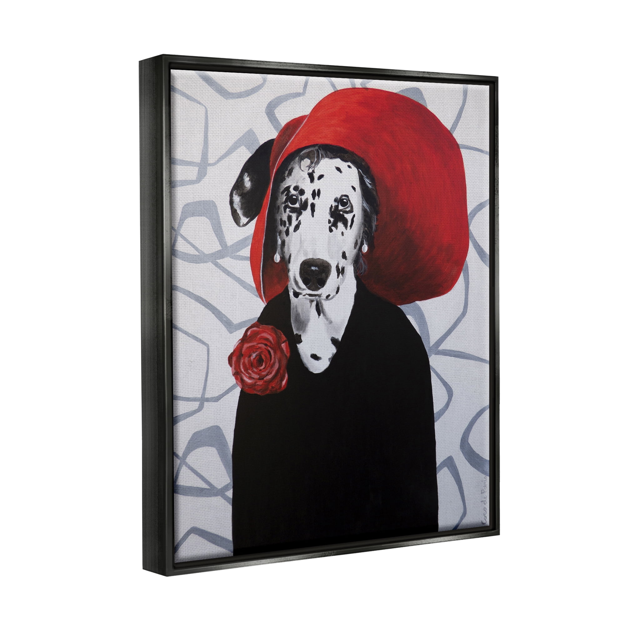 Stupell Industries Vintage Dalmatian Outfit Patterned Animals & Insects Painting Black Floater Framed Art Print Wall Art