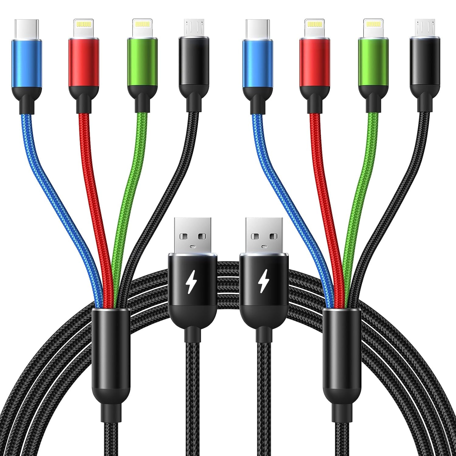 MHAWBL-Multi Charging Cable, [2Pack 6Ft] 4 in 1 Fast Multi Charging Cord Nylon Braided Multiple Charger Cable USB Cable Adapter for IP/Type C/Micro USB Port for Cell Phones Tablets Samsung Galaxy