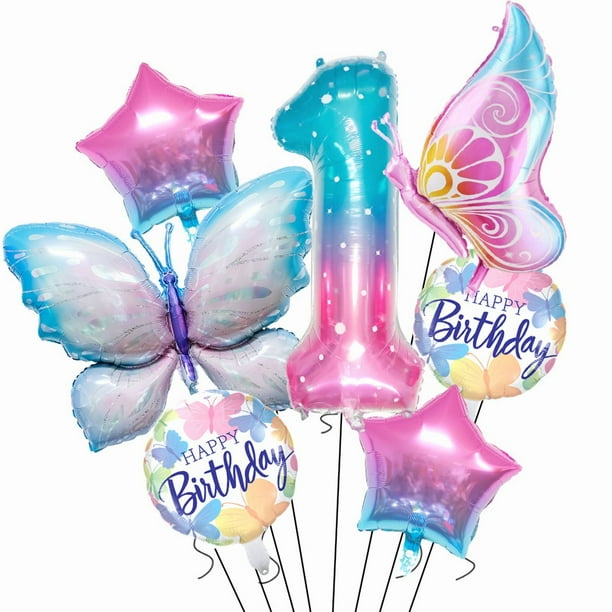 Set de globos degradados con forma de mariposa y estrella, 11 unidades, con 1 número