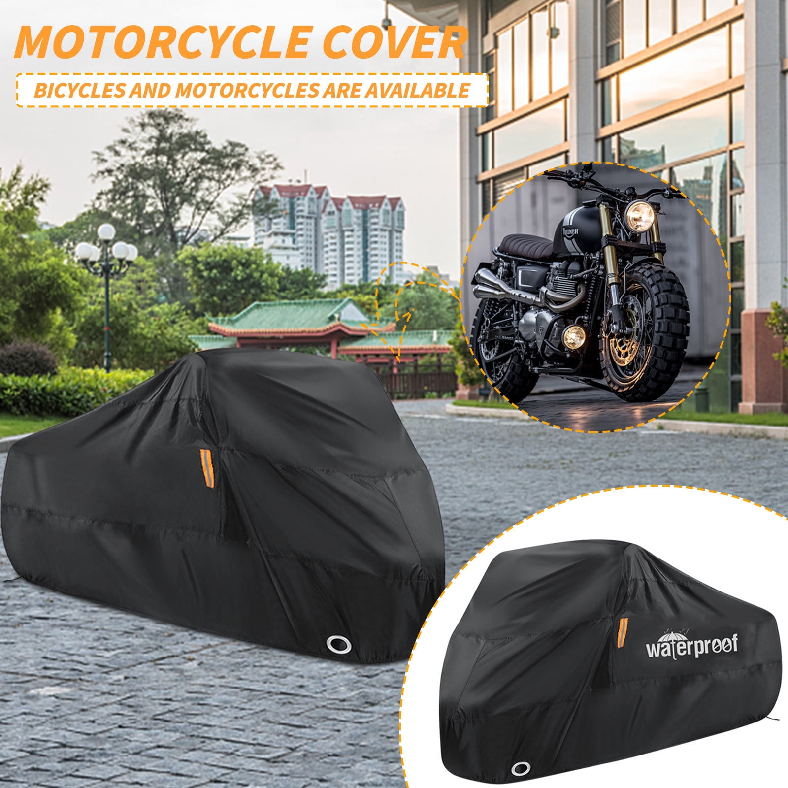 Giunmcul Motorcycle Cover 210T Coated Waterproof UV Snowproof Design All-Weather Protection for Motorbikes Compact Portable Storage Bag