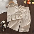 thumbnail image 2 of kpoplk Kids Toddler Girl Clothes Summer Outfits Plaid Ruffle Sleeveless Shirt Dress Top Pants Set Size 5-6 Years,Khaki, 2 of 7