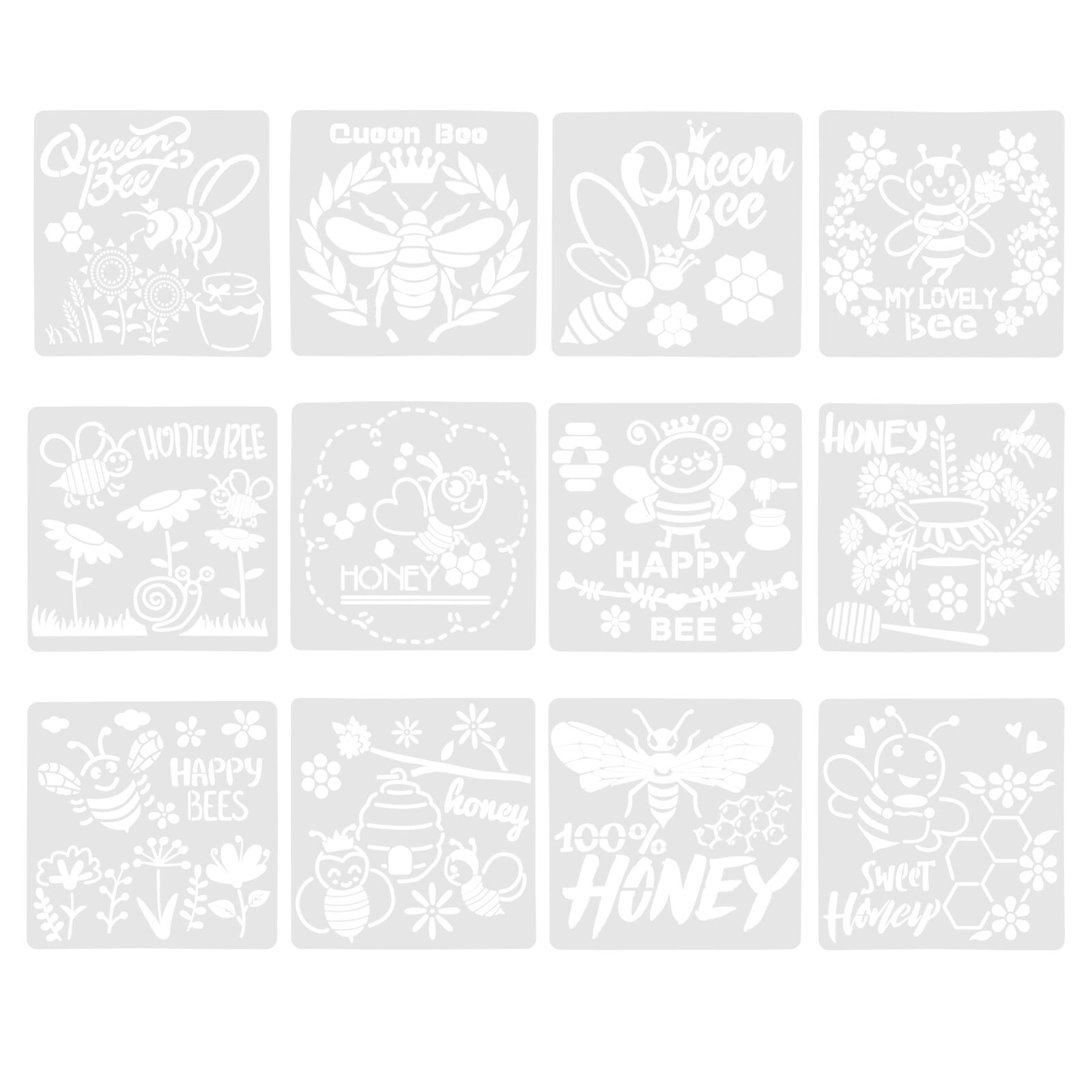 12 Pcs Honey Themed Stencils Plastic Painting Templates DIY Drawing