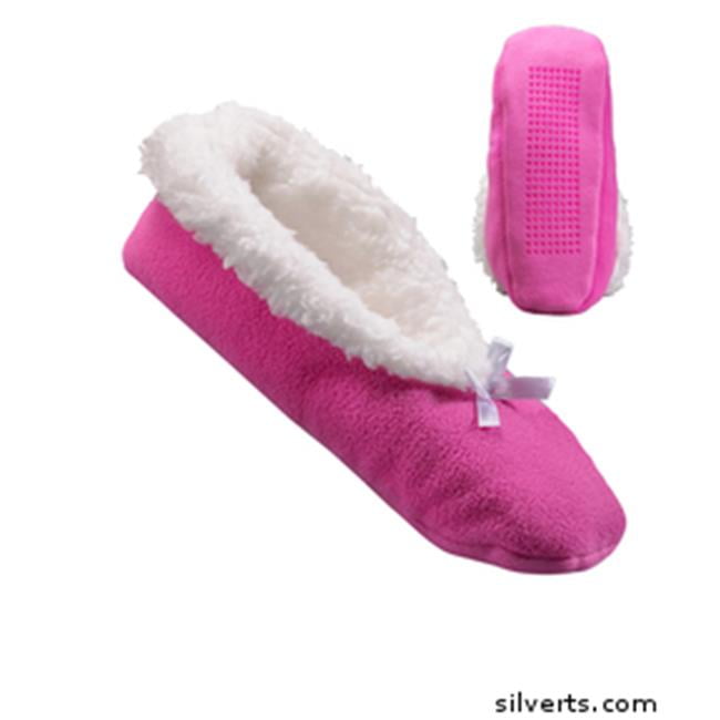 Silverts 103800202 Extra Wide Fleece Slippers SlipResistant Tread Fuchsia, Medium Walmart