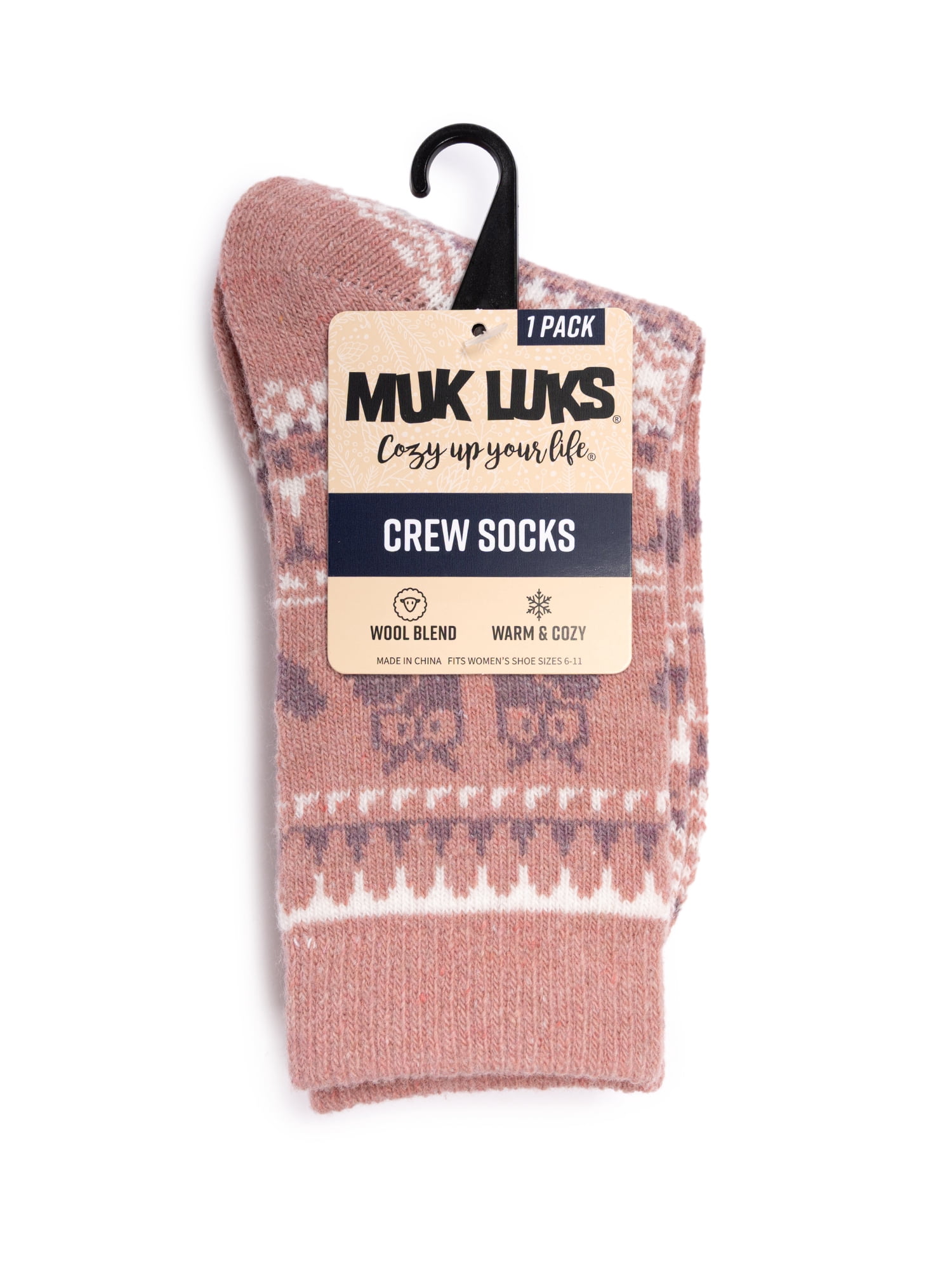MUK LUKS Women's Wool Blend Crew Sock, 1-Pack, OSFM