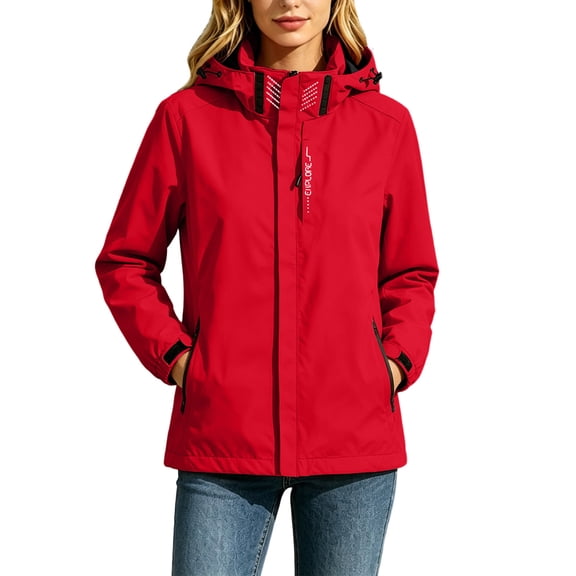 WRKEKC Windbreaker Jackets for Women Waterproof Windproof Hooded Long Sleeve Zip Up Detachable Hood Outdoor Coat with Pockets