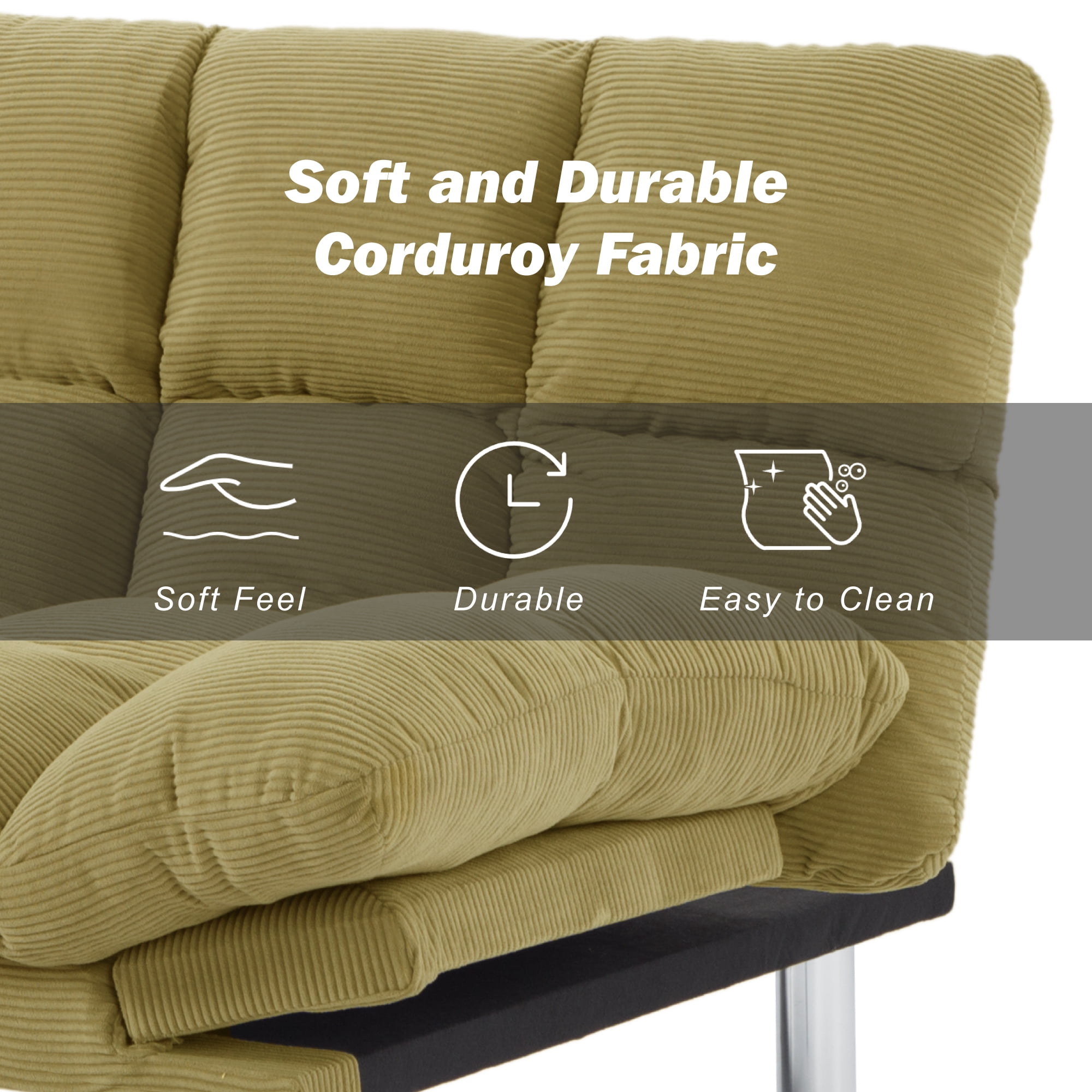 Gewnee 67.3” Corduroy Futon Sofa Bed, Convertible Twin Sleeper with 3-Position Adjustable Backrest for Living Room, Office, or Guest Room (Yellow)