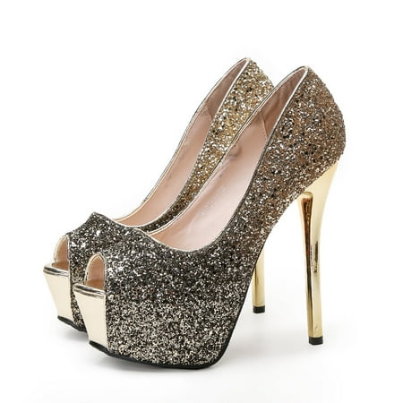 

Fashion sequins gradient color trend sexy nightclub peep toe stiletto heel platform high heels 9126-19