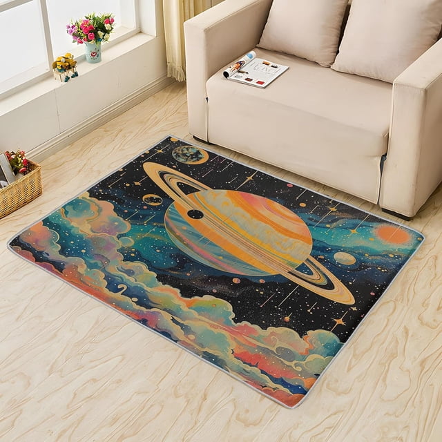 Cosmic Planet Rug, Colorful Galaxy Area Rug 5x6, Space Theme Rugs for Bedroom, Rugs Low Pile Washable Stain Resistant Easy Clean for Dining Room, Living Room Soft Carpet Decor Kh1&-6