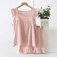 thumbnail image 1 of Chaleco sin mangas de algodón de verano, pantalones cortos, ropa de casa, conjunto de pijama de cuello cuadrado de gasa fina para mujer, dulce cuadros sueltos, 1 of 6