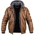 thumbnail image 2 of Chrisuno Men's Vintage Faux Leather Aviator Bomber Coat Standard Big & Tall Jacket Brown L, 2 of 5