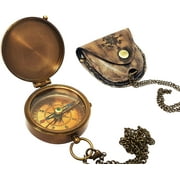 NauticalMart Antique Brass Compass W/ Leather Case Pocket Compass For Camping