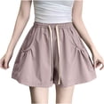thumbnail image 2 of LEBONYARD Summer Clearance Womens Shorts,Trendy Women's Shorts with Elastic Waist,Womens Large Pocket Elastic High Waisted Loose Wide Leg Workwear Shorts Pink L, 2 of 5