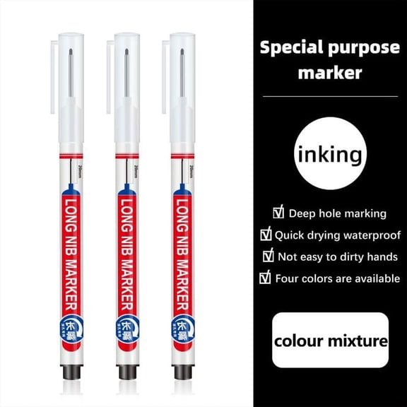 4 Pcs Deep Reach Markers Long Nose Marker Waterproof Deep Hole Marker Carpenter Ink Marker 20 mm Reach Permanent Markers and Marker Pens for Carpenters Builders Construction