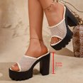 thumbnail image 3 of Rokment Mesh Platform Chunky Block High Heels Dress Slip on Sandals for Women Trendy Casual Breathable Heeled Slides Dressy Pumps Summer Shoes Beige Size 6.5, 3 of 7