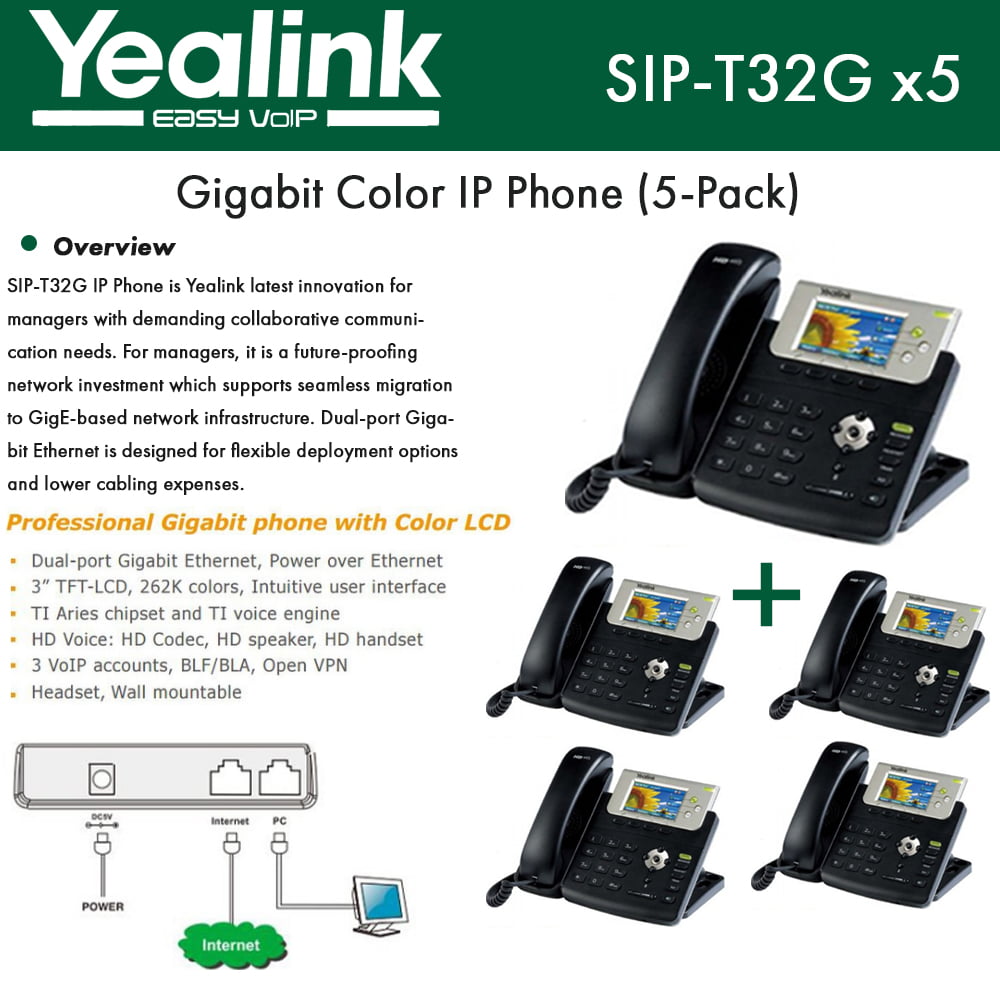 Yealink YEA-SIP-T32G Gigabit Color IP Phone with POE and 3-Inch LCD 