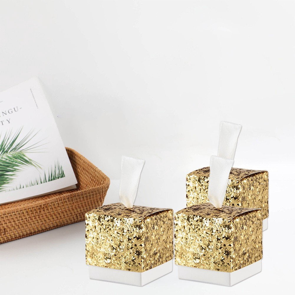 Vjnyvs Sparkle Sequin Paper Candy Box 50Pcs/Set Sweet Wedding Favour Boxes Glitter Party Gift Box Creative Wedding Candy Box Supplies
